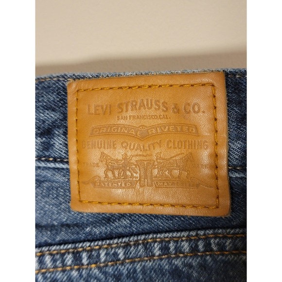 Levis Two Horses Icon Skirt Blue Denim Button Fly Mini Raw Hem Size 25 - Picture 4 of 7